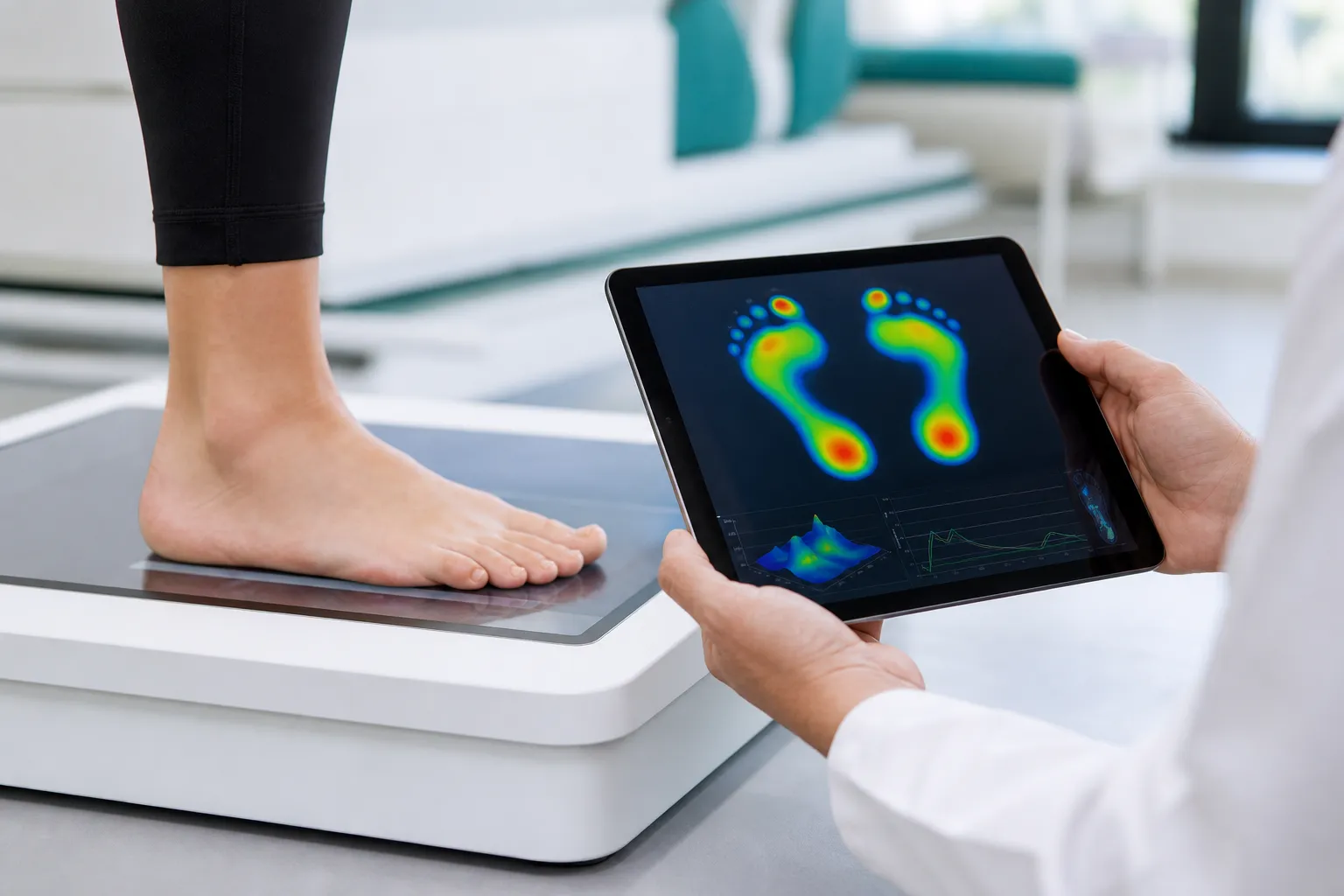 Computergestützte Fuß- und Ganganalyse mit Druckmessplatte bei Orthopädie Pilko